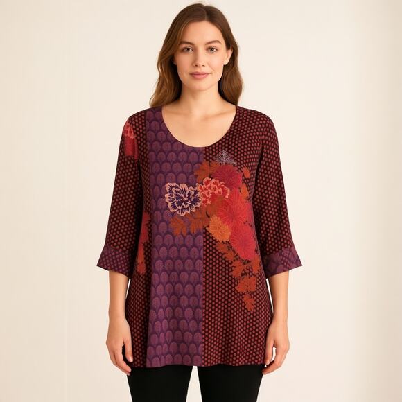 Soft Surroundings Top Size Medium Dreaming Dahlia Colorful Peasant Tunic 2CQ26 - Picture 1 of 7